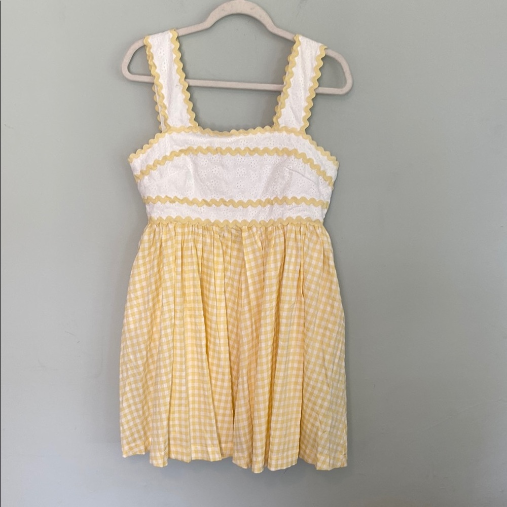 MABLE Yellow and White Square Neck Gingham Sundress Size Medium